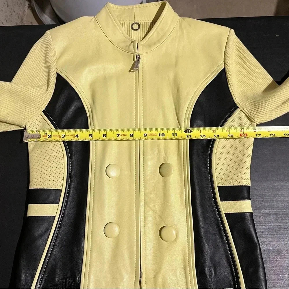 One Girl Who Like Green And Black Leather Ribbed Stretch Jacket Women’s Small S - Picture 8 of 9